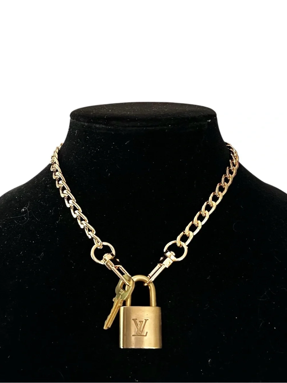 Authentic Louis Vuitton #316 Lock & Key Set on a 18K Gold Plated Chain Necklace